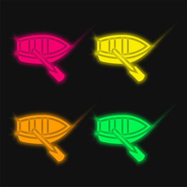Значок светящегося неонового вектора лодки 4 цвета