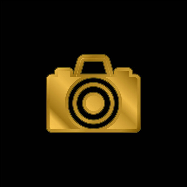Black Camera gold plated metalic icon or logo vector