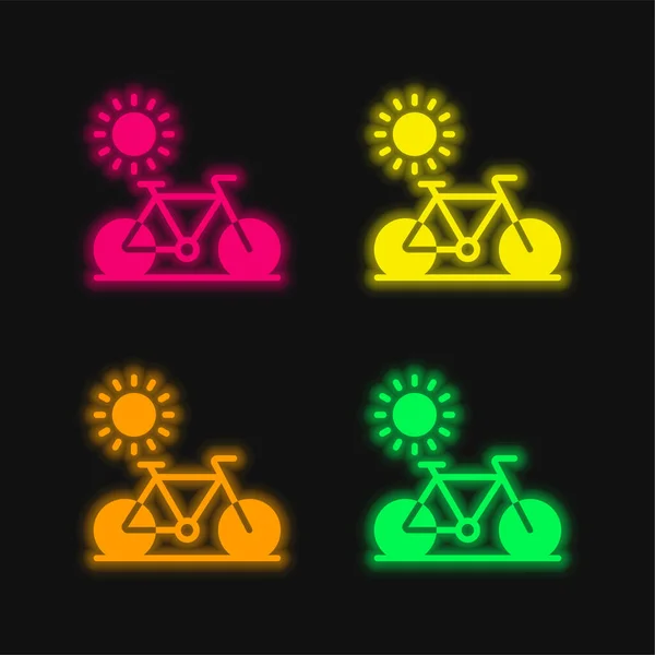 stock vector Bike four color glowing neon vector icon