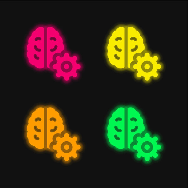 Brain four color glowing neon vector icon