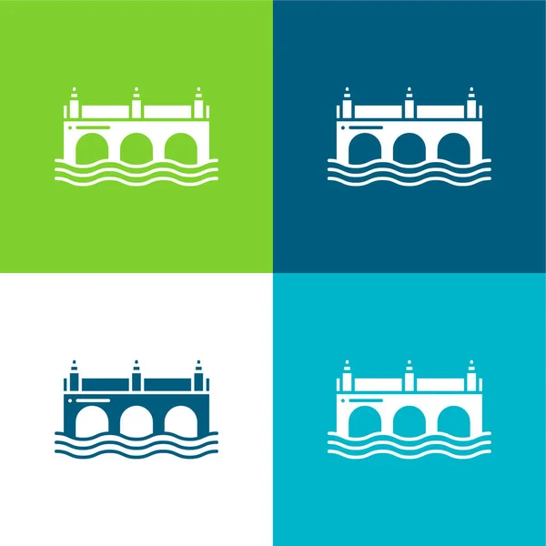Ponte Piatto Quattro Colori Minimo Set Icone — Vettoriale Stock