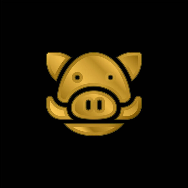Boar gold plated metalic icon or logo vector