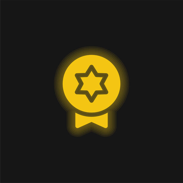 Badge yellow glowing neon icon