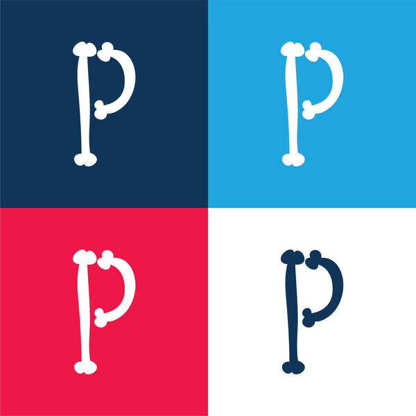 Bones Halloween Typography Filled Shape Of Letter P blue and red four color minimal icon set