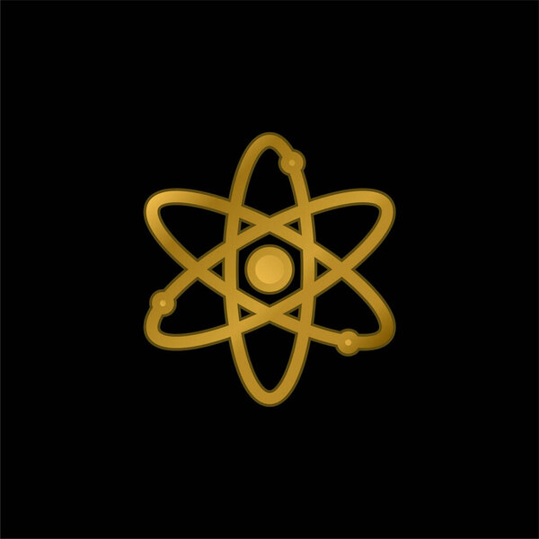 Atom gold plated metalic icon or logo vector