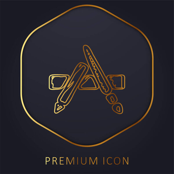 App Sketched Logo golden line premium logo or icon