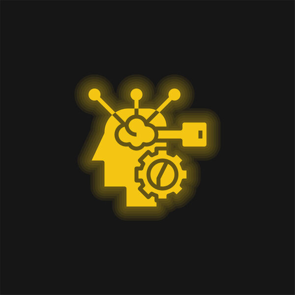 Brain Process yellow glowing neon icon