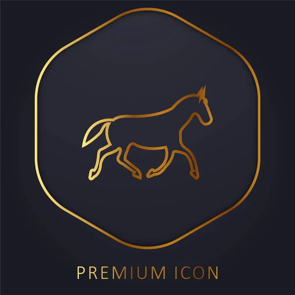 Black Race Horse Walking Pose Logotipo Premium Línea Dorada Icono — Archivo Imágenes Vectoriales