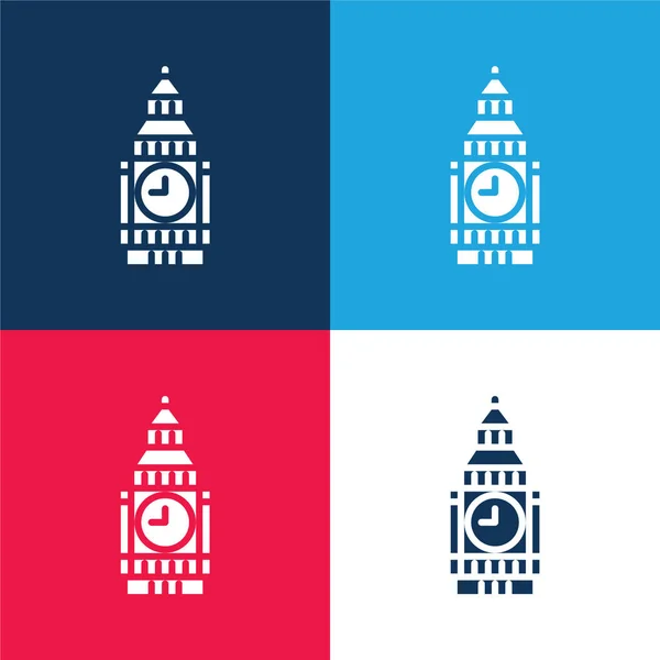 Big Ben Blue Red Four Color Minimal Icon Set — Stock Vector