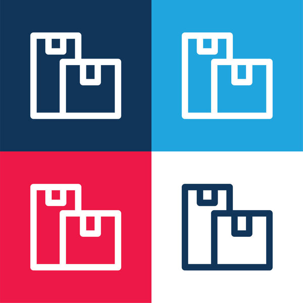 Boxes blue and red four color minimal icon set