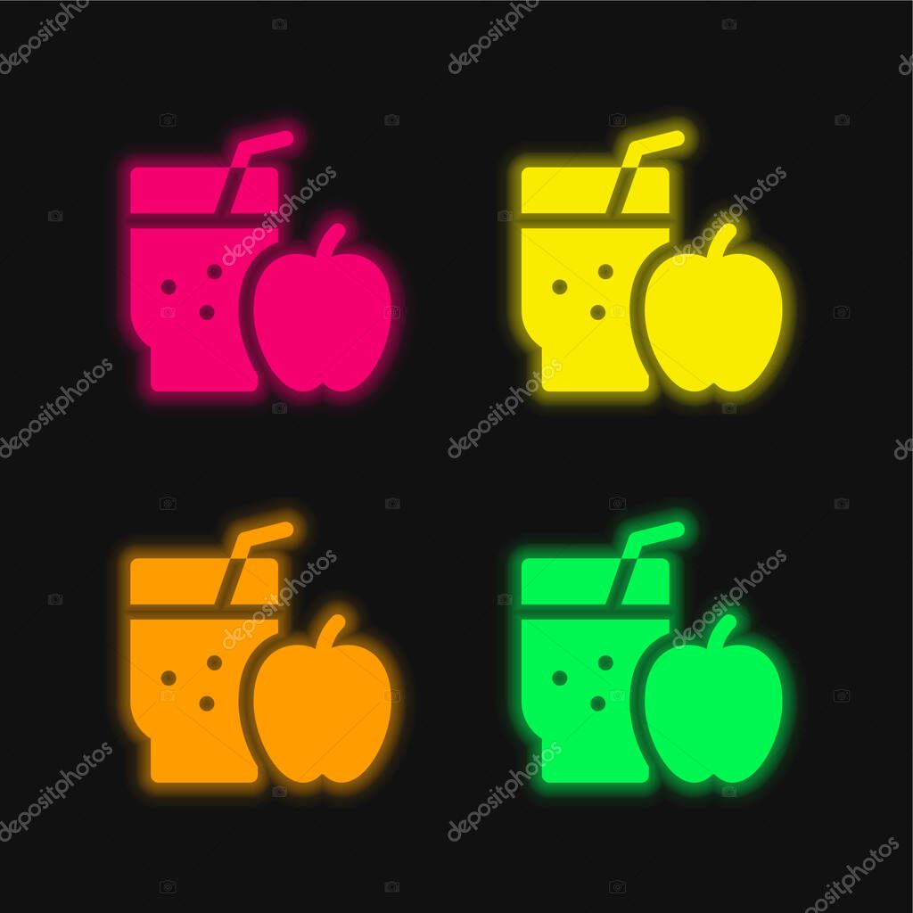 Apple Juice four color glowing neon vector icon