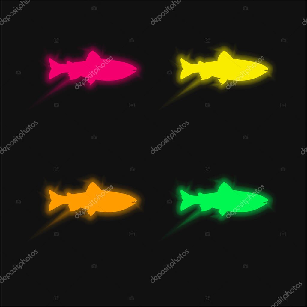Amago Fish Shape four color glowing neon vector icon