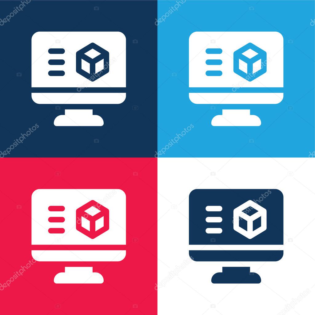 3d Printing Software blue and red four color minimal icon set
