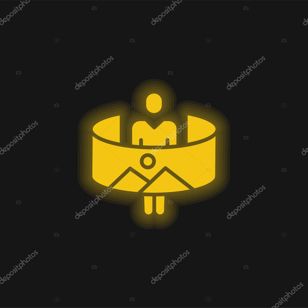 360 yellow glowing neon icon