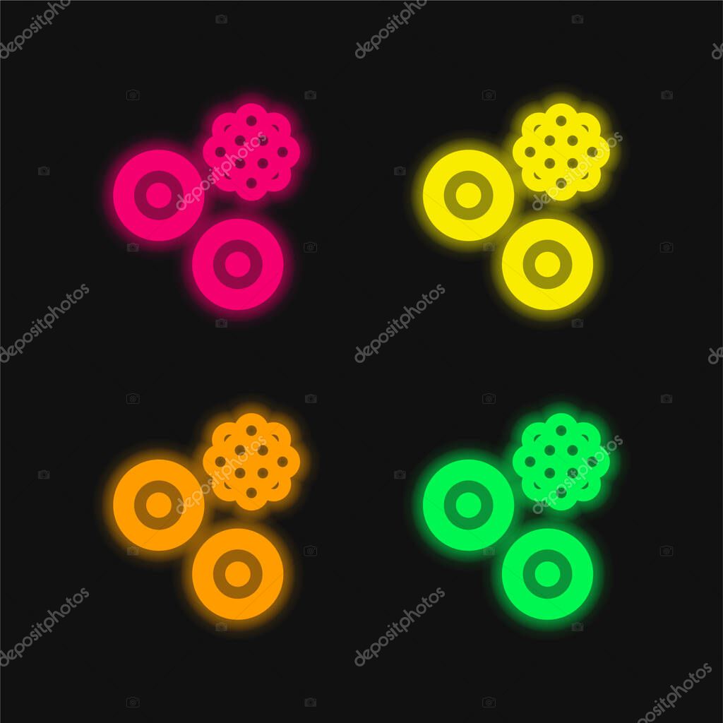 Blood Cells four color glowing neon vector icon