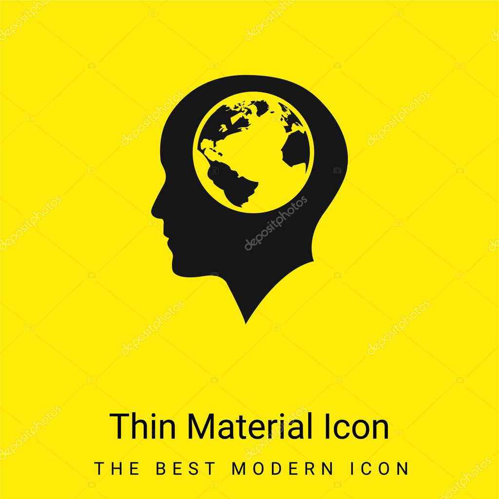 Bald Male Head With Earth Globe Inside minimal bright yellow material icon