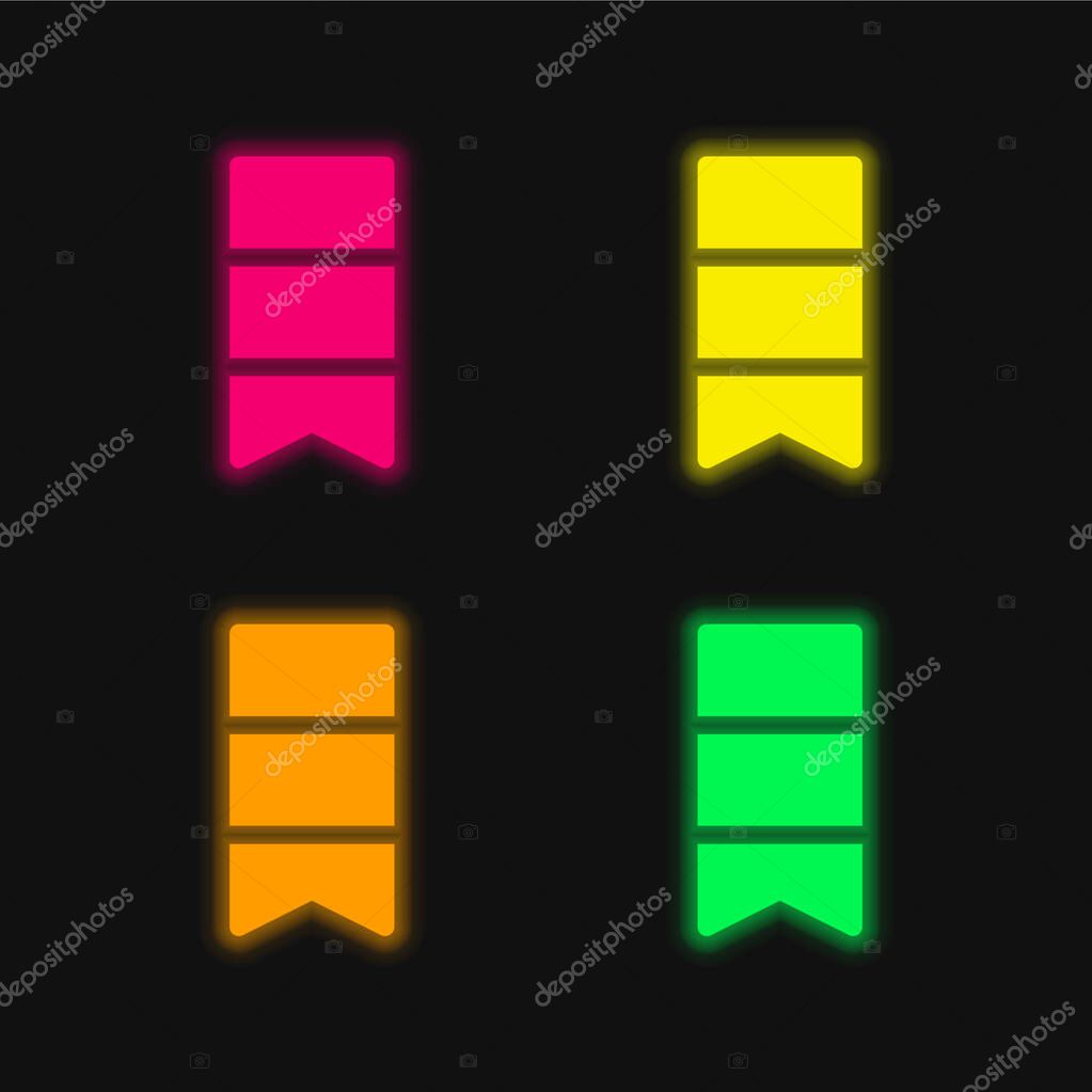 Bookmark four color glowing neon vector icon