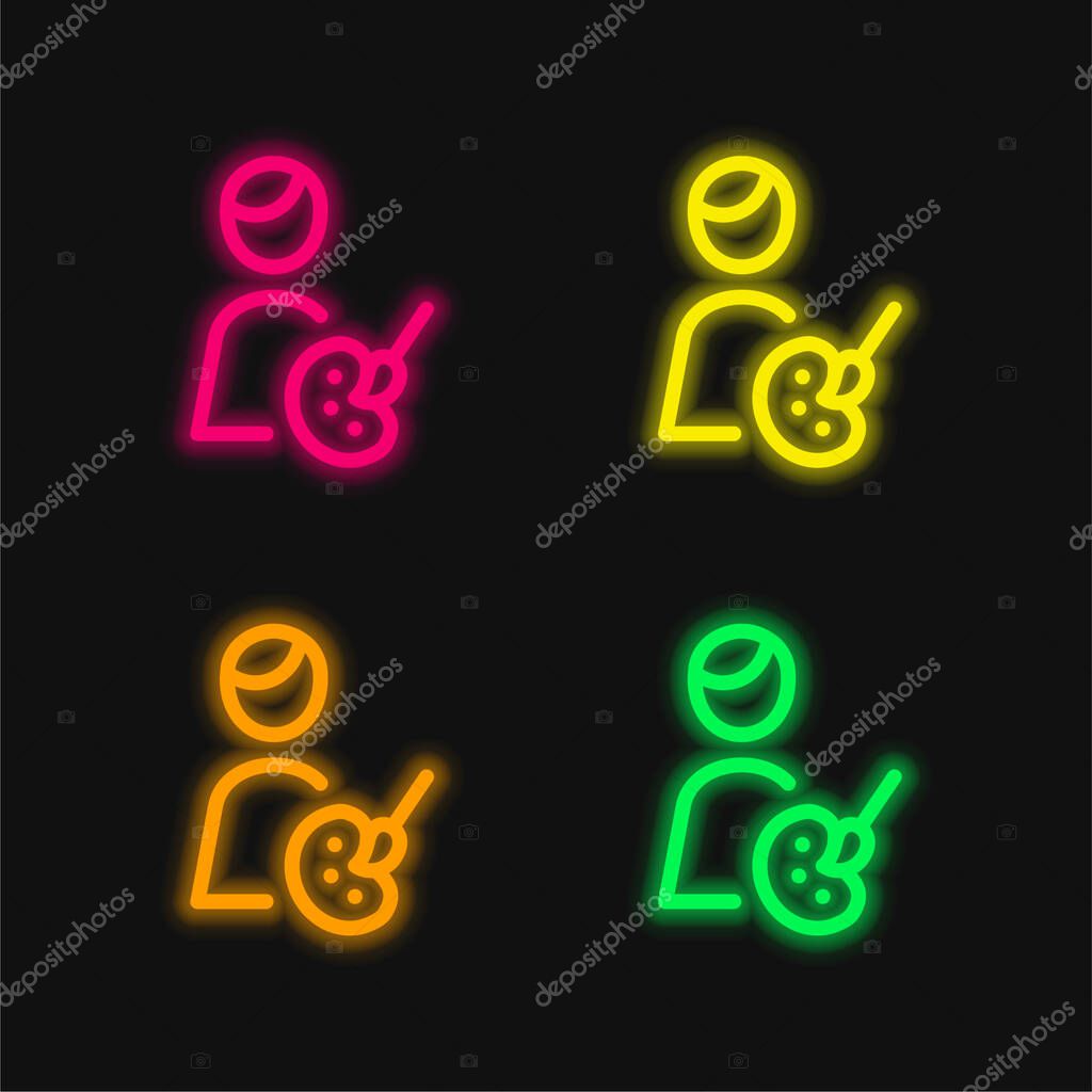 Artist four color glowing neon vector icon