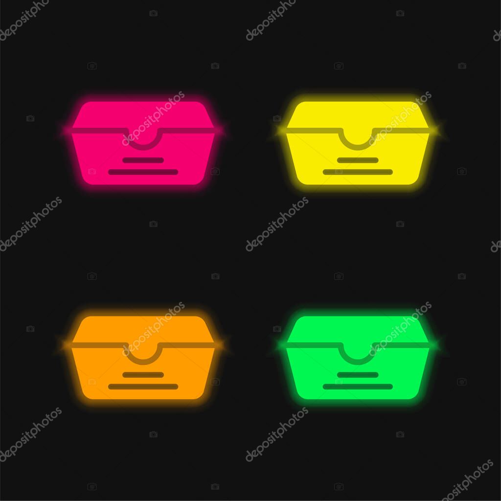 Box four color glowing neon vector icon