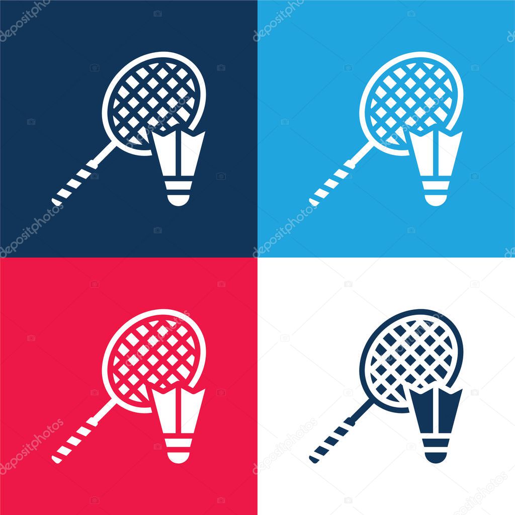 Badminton blue and red four color minimal icon set