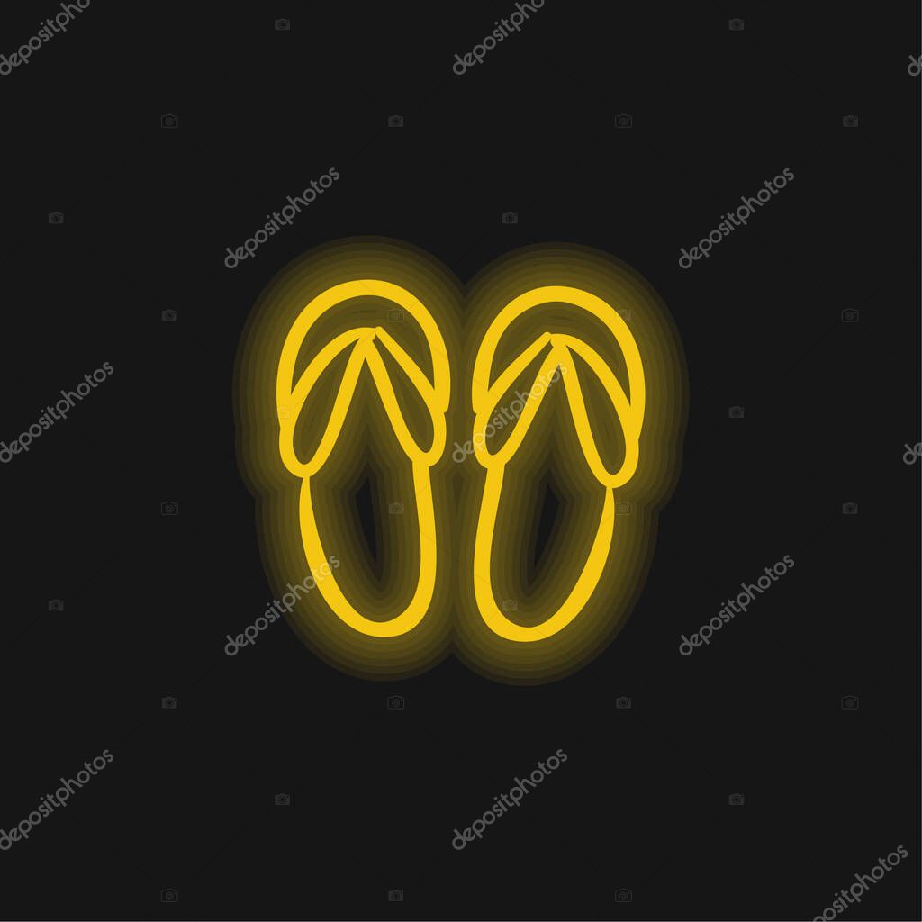 Beach Sandals Hand Drawn Outline yellow glowing neon icon