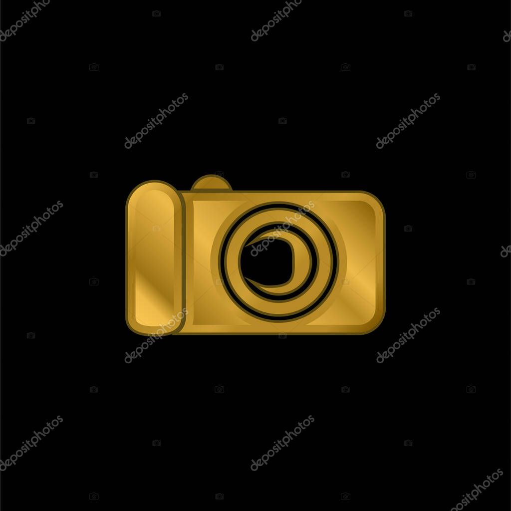 Black Digital Camera gold plated metalic icon or logo vector