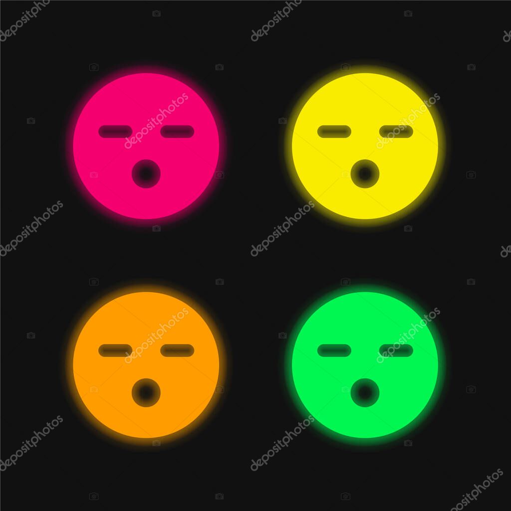 Boring Face four color glowing neon vector icon
