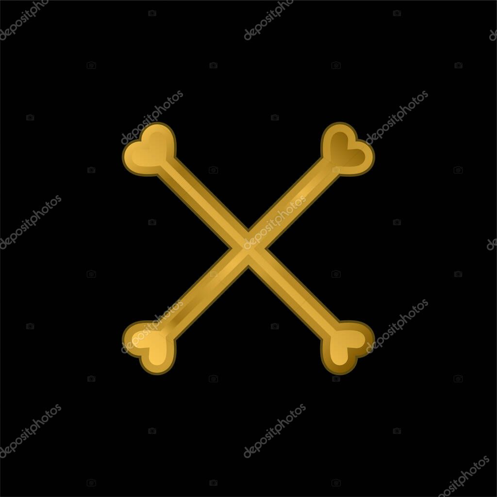 Bones Silhouette Forming A Cross Symbol gold plated metalic icon or logo vector