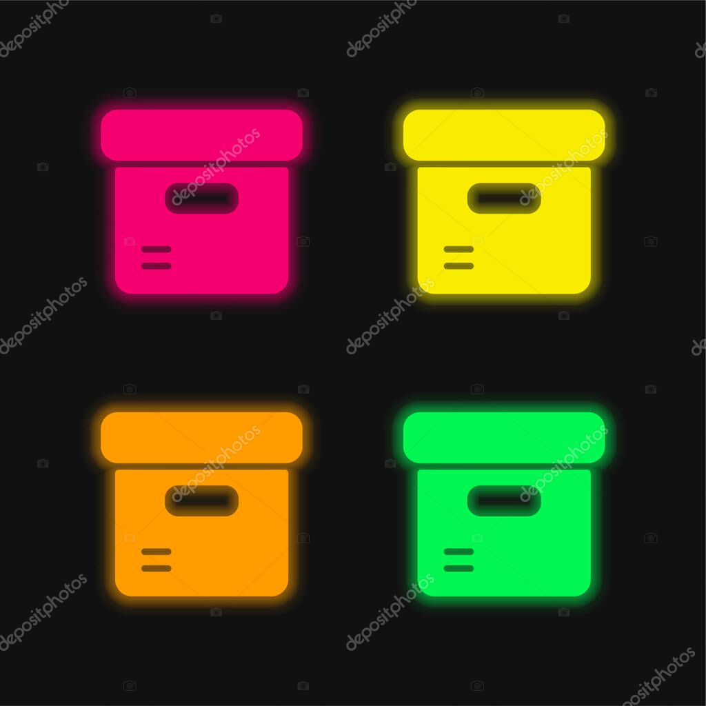 Box four color glowing neon vector icon