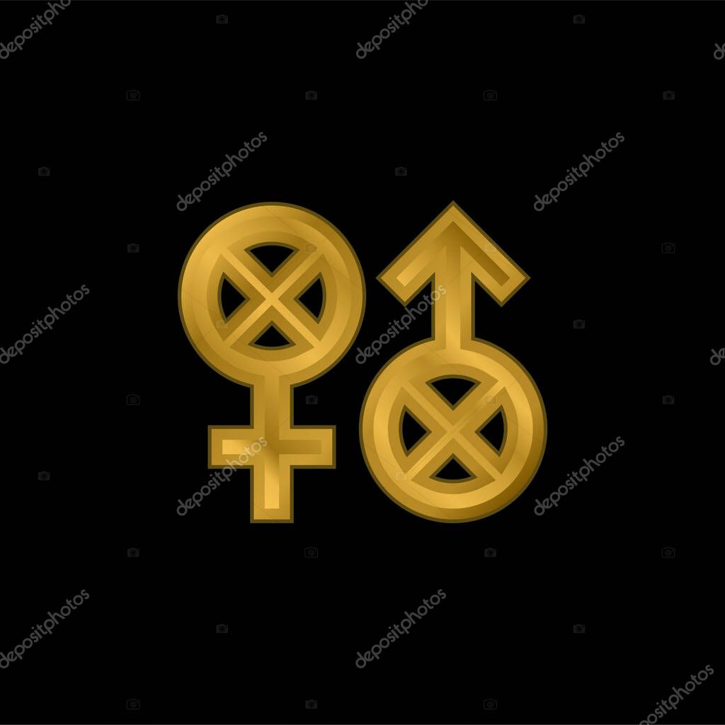 Biphobia gold plated metalic icon or logo vector