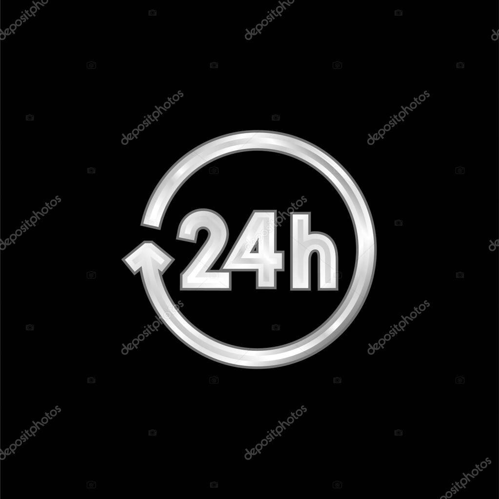 24 Hours silver plated metallic icon