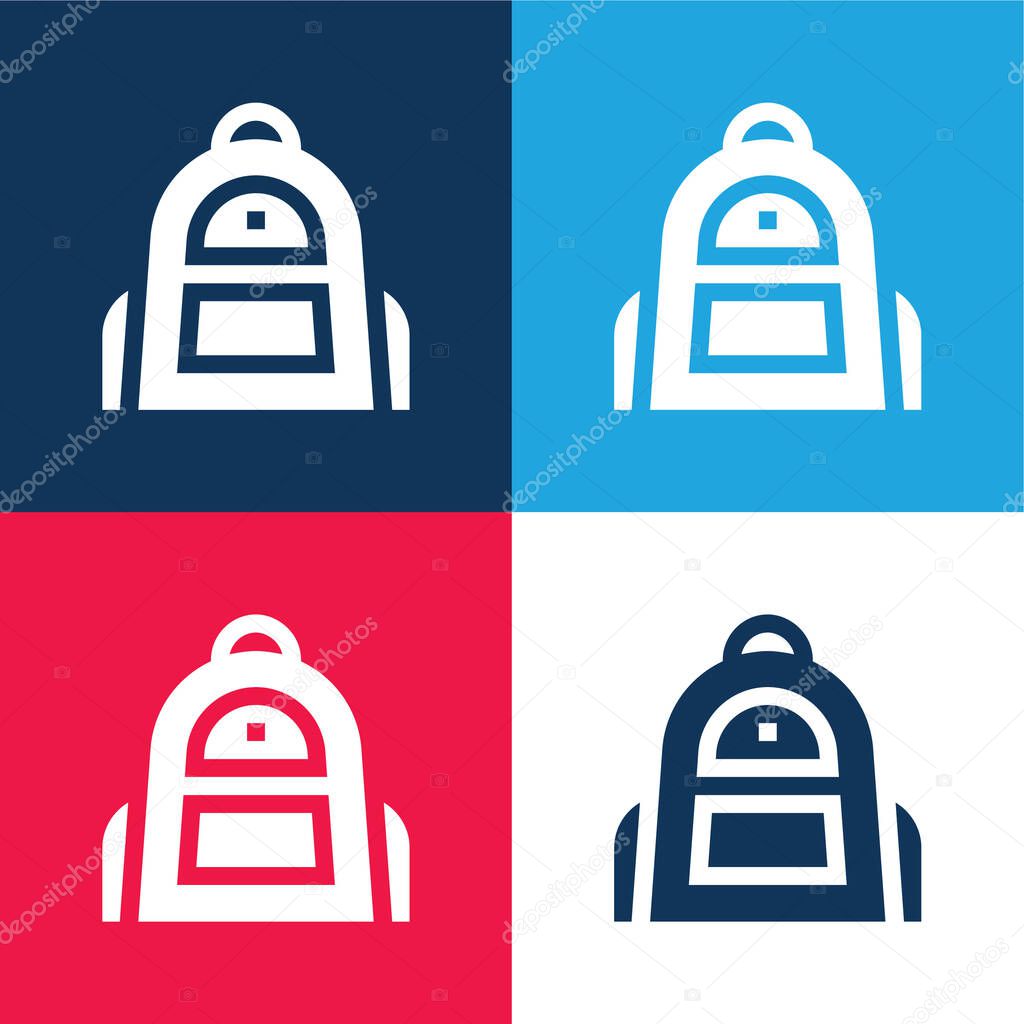 Backpack blue and red four color minimal icon set