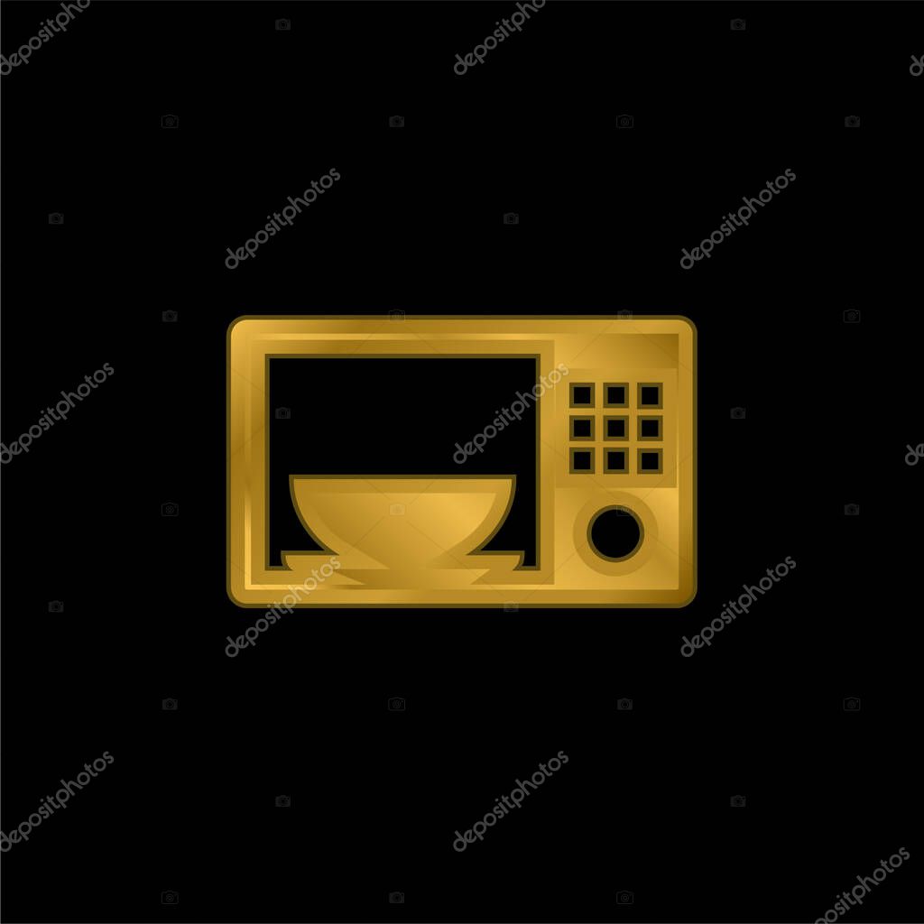 Bowl In A Microwave gold plated metalic icon or logo vector