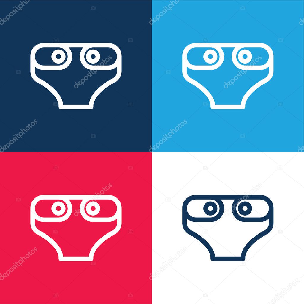 Baby Diaper Outline blue and red four color minimal icon set
