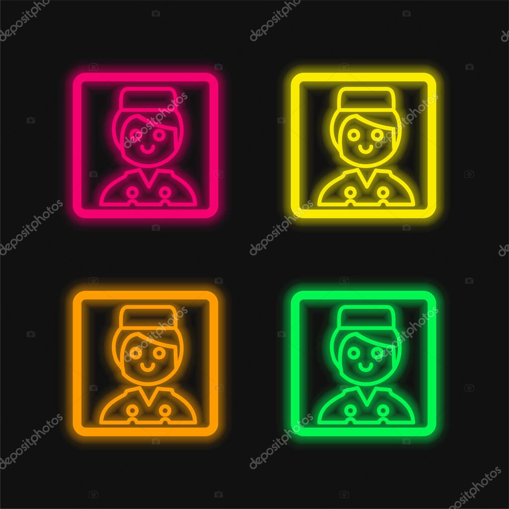Bell Boy Portrait four color glowing neon vector icon