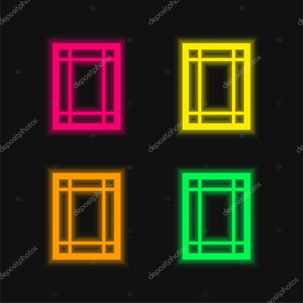 Borders Size four color glowing neon vector icon