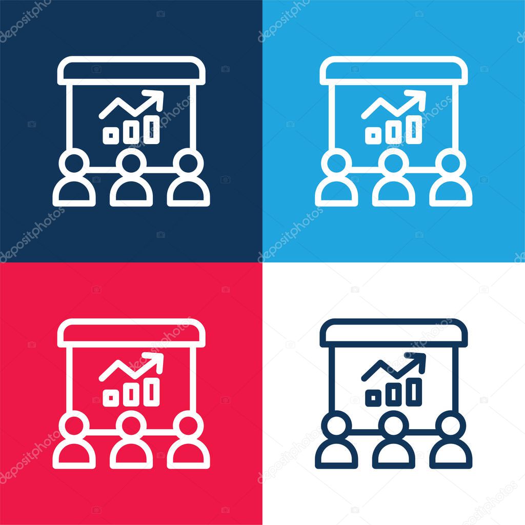 Analytics blue and red four color minimal icon set