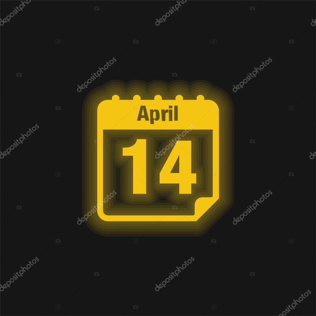 April 14 Calendar Page Day yellow glowing neon icon
