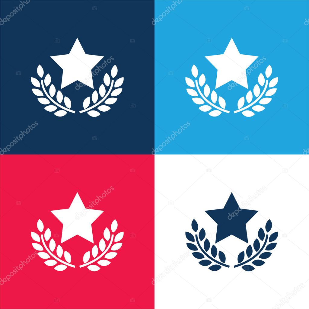 Award Star With Olive Branches blue and red four color minimal icon set