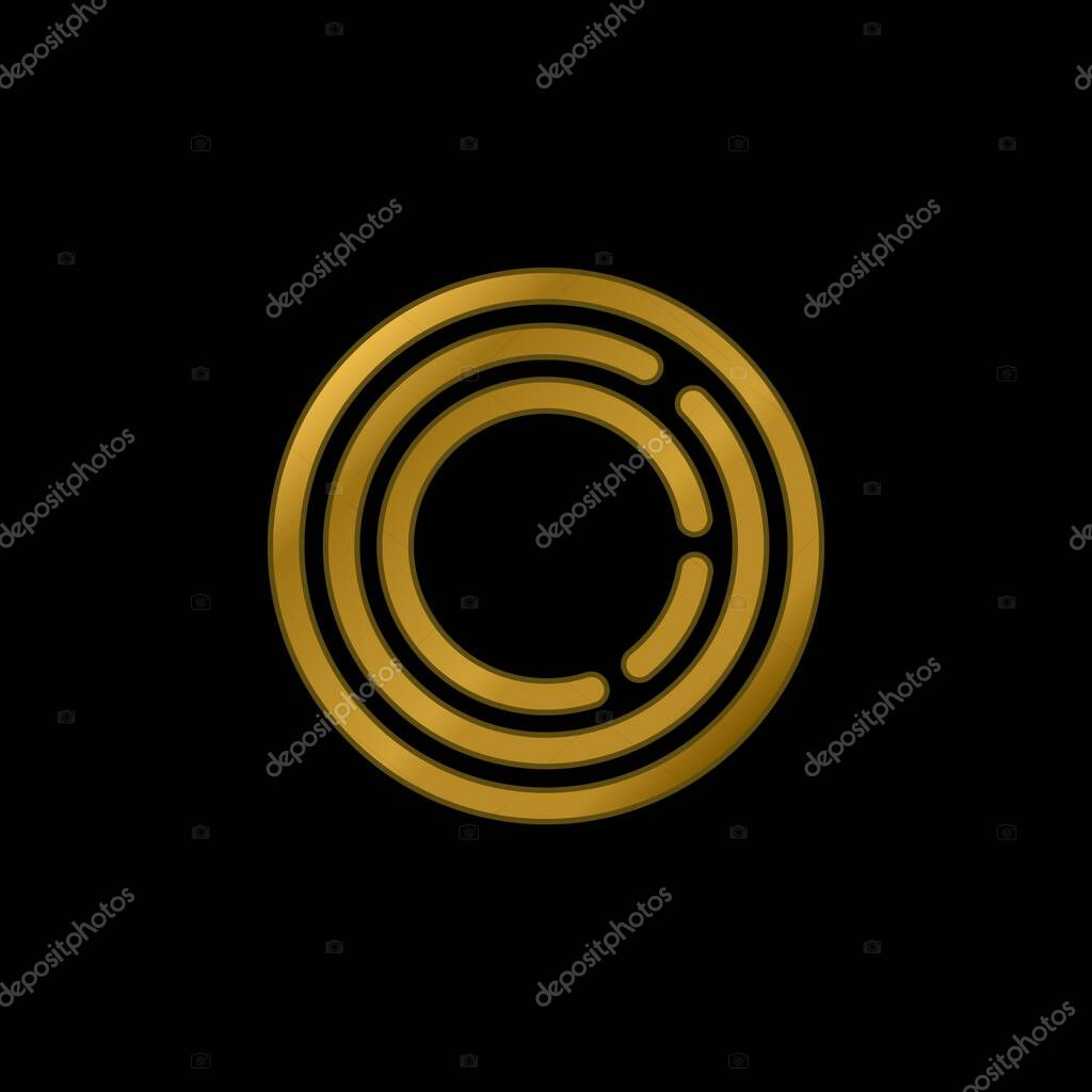 Big Frisbee gold plated metalic icon or logo vector