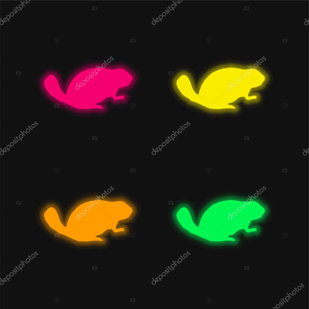 Beaver Mammal Animal Shape four color glowing neon vector icon