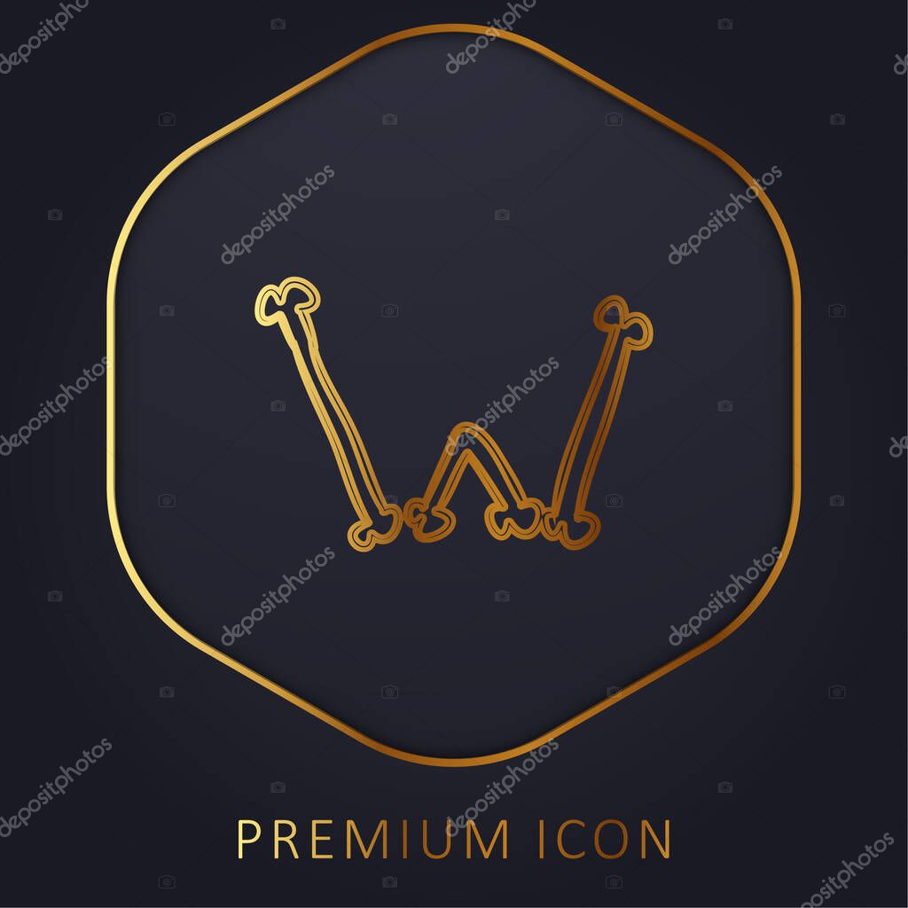 Bones W Outlined Letter Of Halloween Typography golden line premium logo or icon