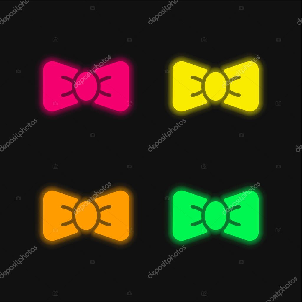 Bow Tie four color glowing neon vector icon
