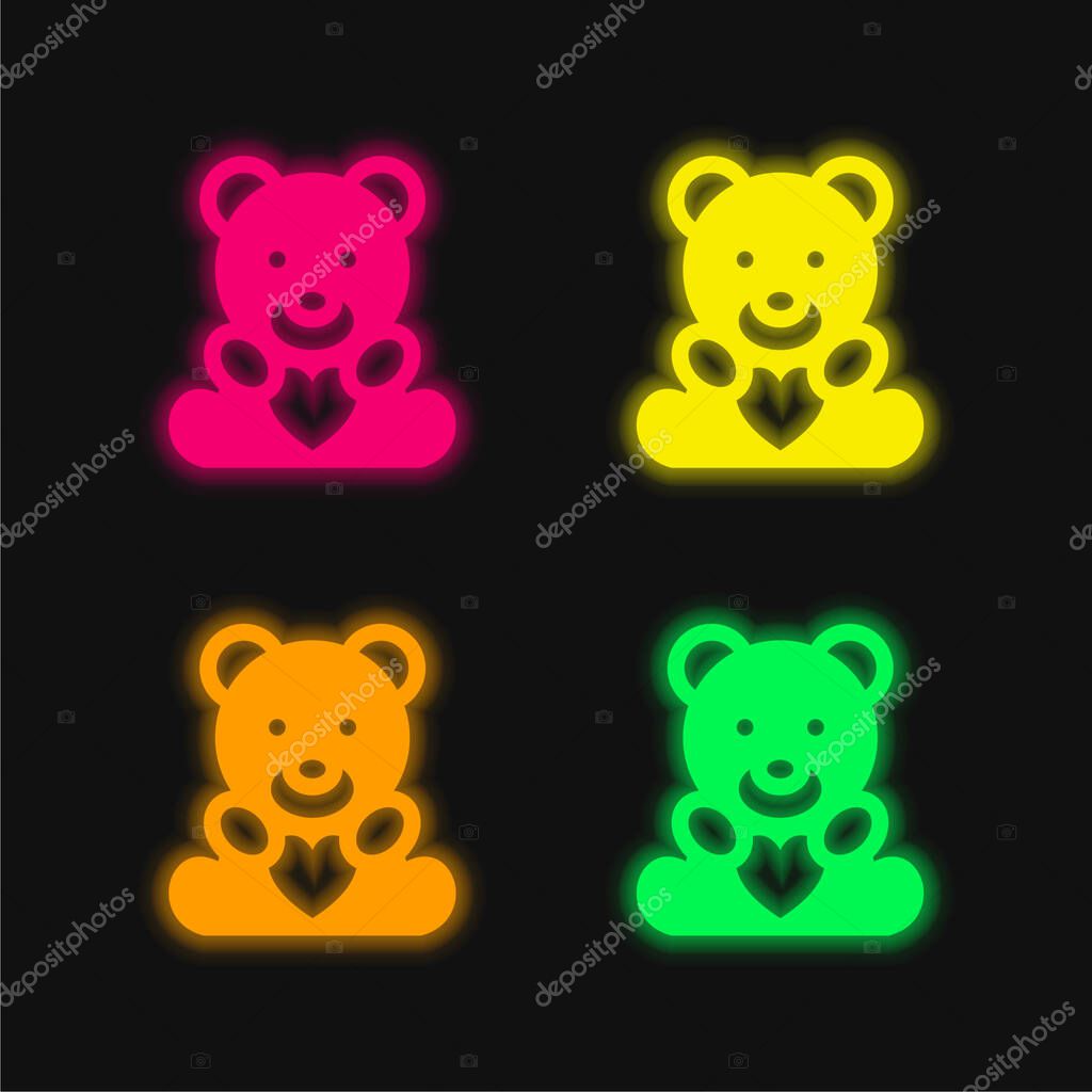Beard With Heart four color glowing neon vector icon