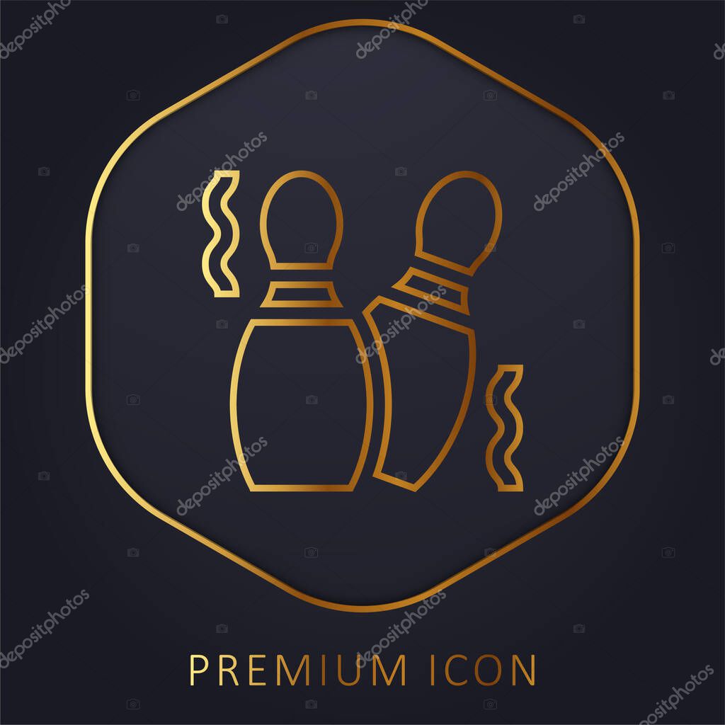 Bowling Pins golden line premium logo or icon