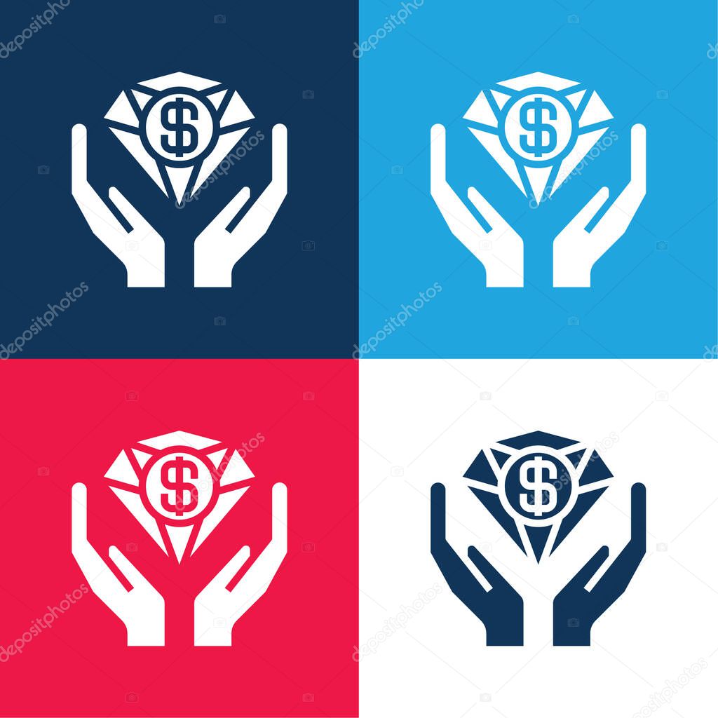 Benefits blue and red four color minimal icon set