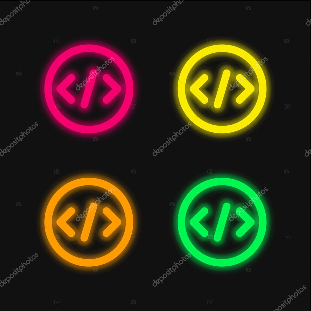 Bracket four color glowing neon vector icon