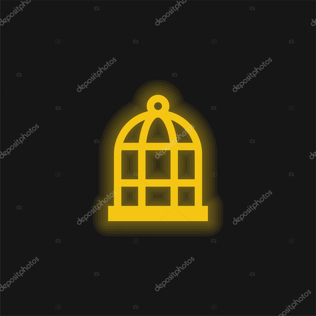 Bird Cage yellow glowing neon icon