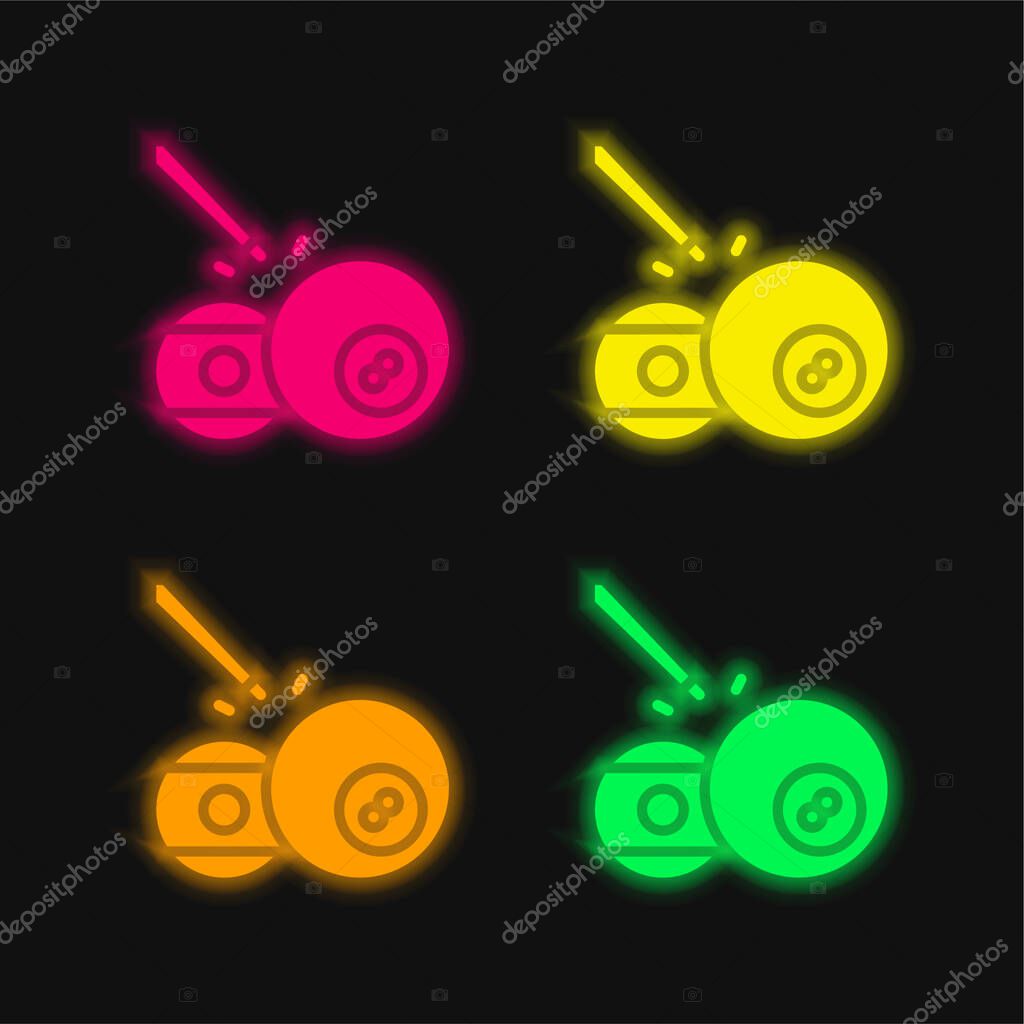Ball Pool four color glowing neon vector icon