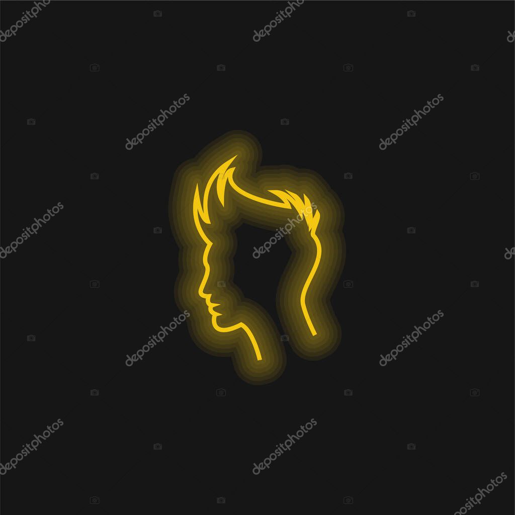 Boy Hair Outline yellow glowing neon icon
